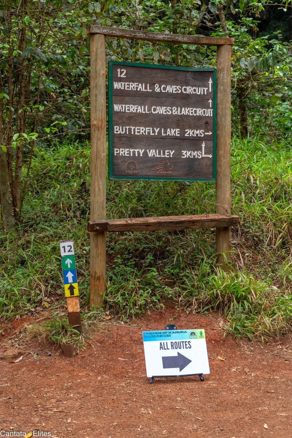 Senderos arbolados para ciclistas y caminantes junto a la cascada natural del bosque de Karura.
