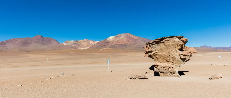 Monolito eólico esculpido por el viento en forma de árbol en el Desierto de Siloli.