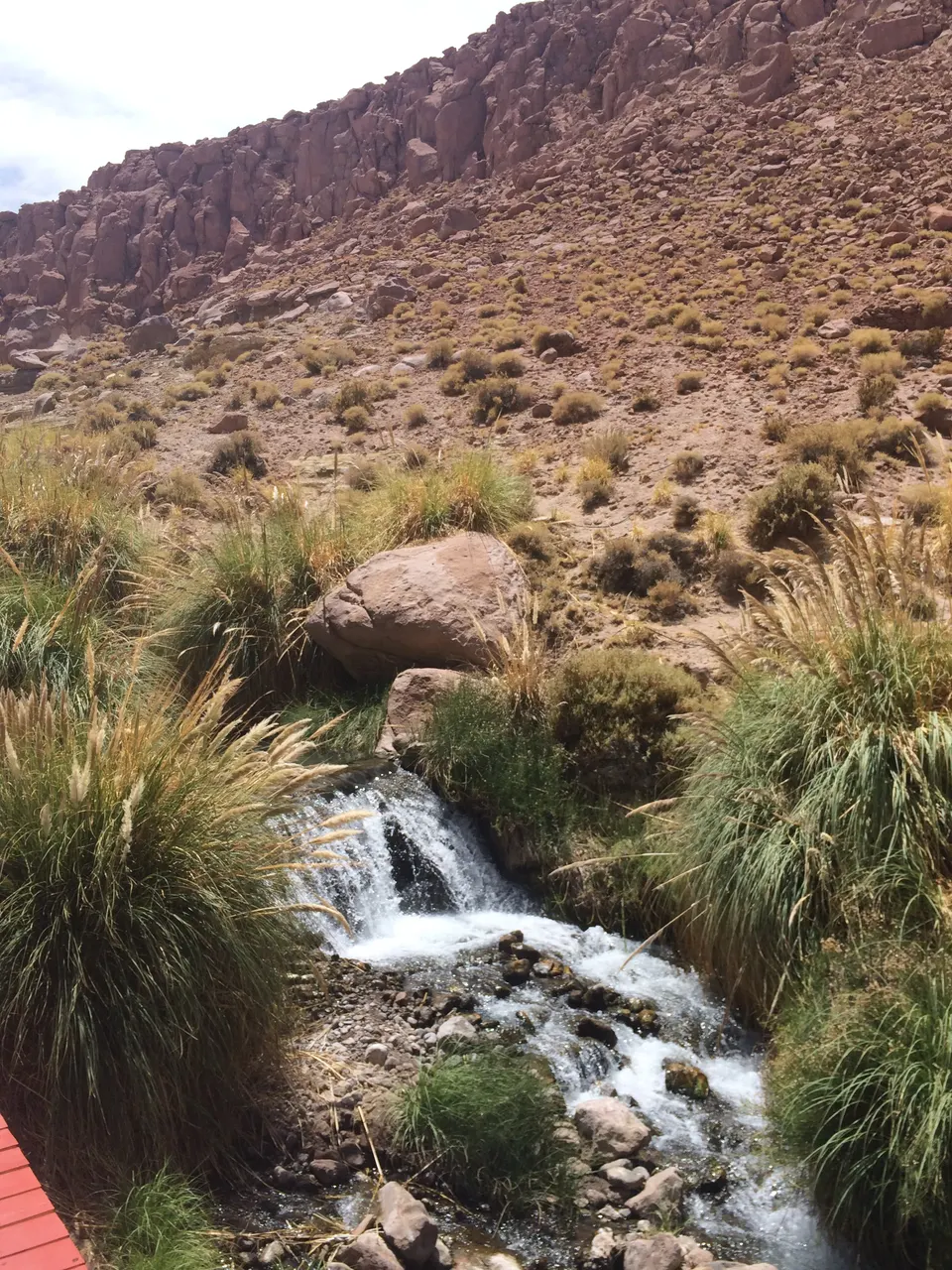 Piscinas naturales de aguas termales escalonadas en el fondo del cañón de Puritama.