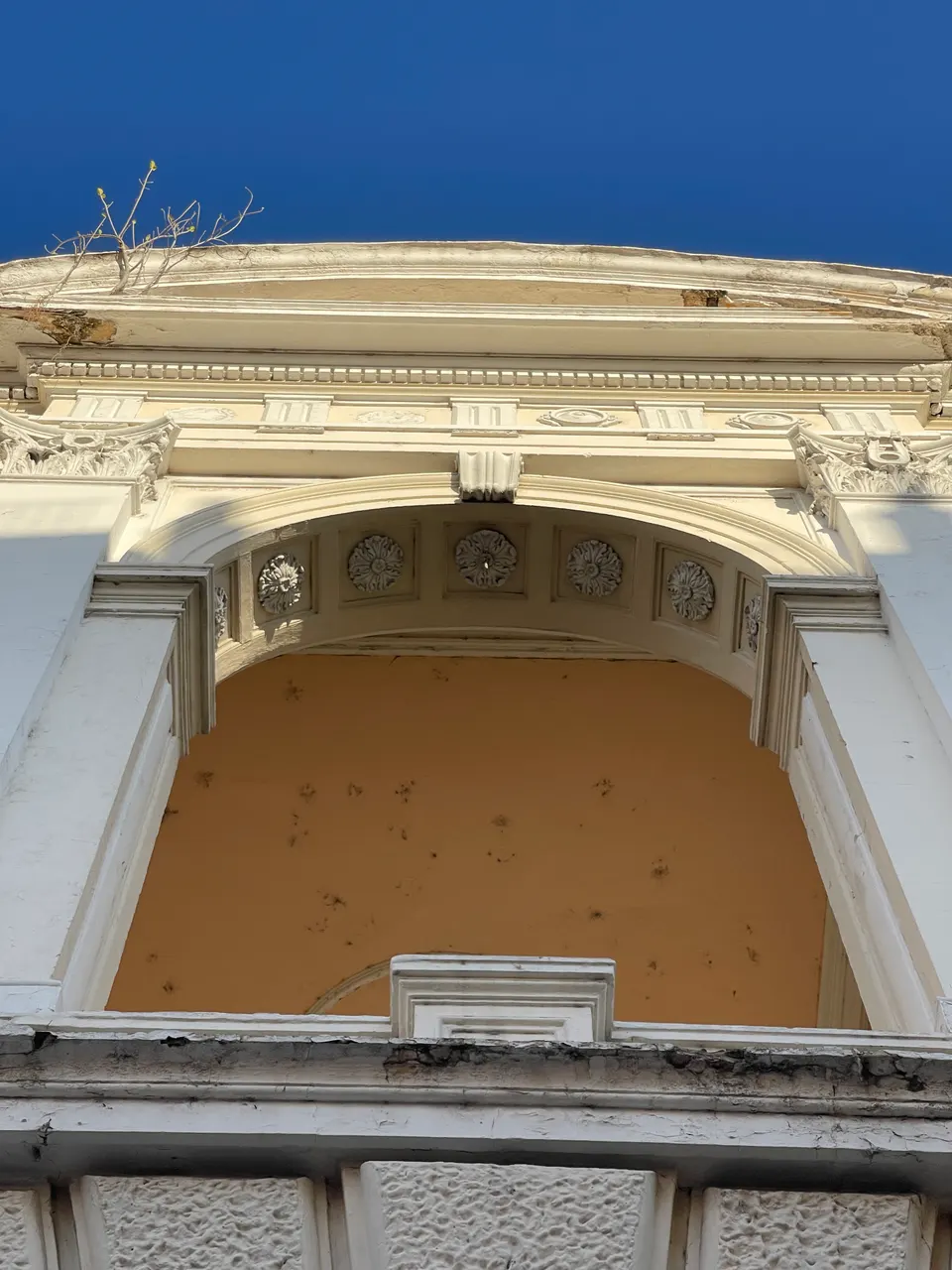 Detalles arquitectónicos y arcos de estilo neoclásico francés del Teatro José Peón Contreras.