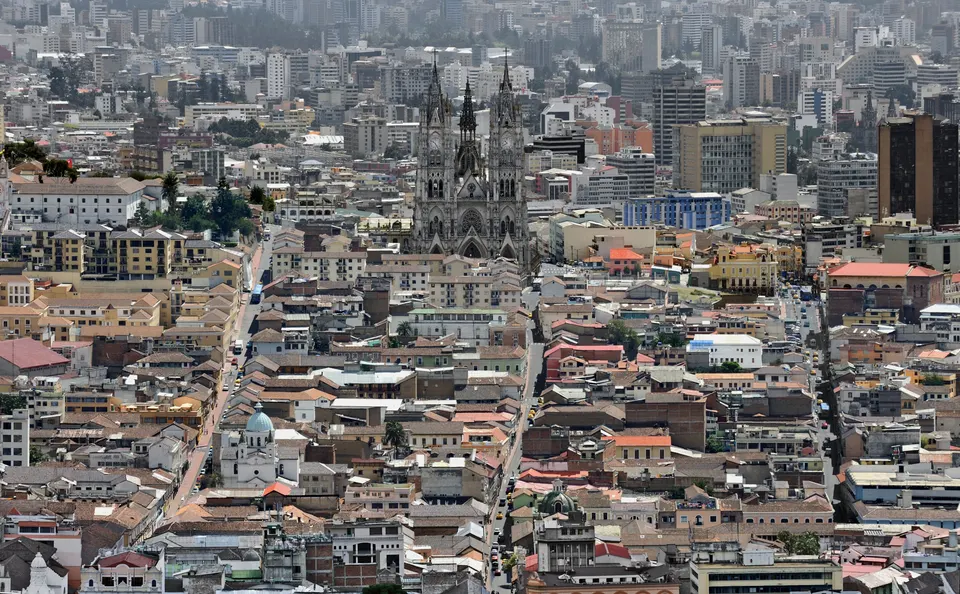 Quito, Ecuador: panoramic view of the historic centre of the city, as seen from El Panecillo (small piece of bread), wit en quito