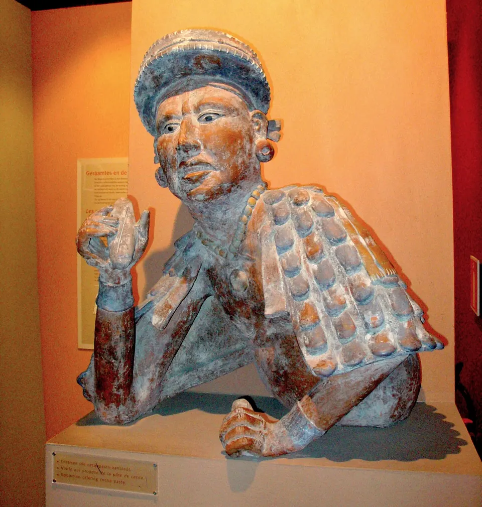 Pieza de la exhibición sobre el origen del cacao en el museo Choco-Story de Brujas.