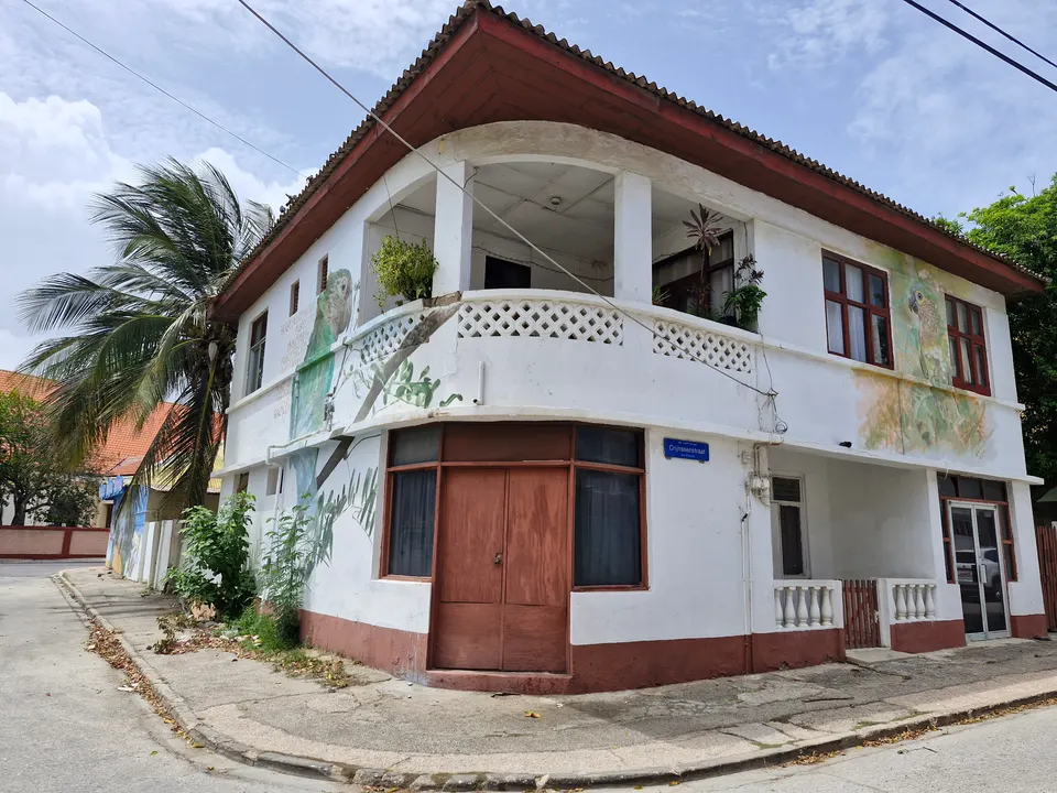 Casa con mural de arte urbano en la calle Crijnssenstraat, San Nicolas, Aruba.
