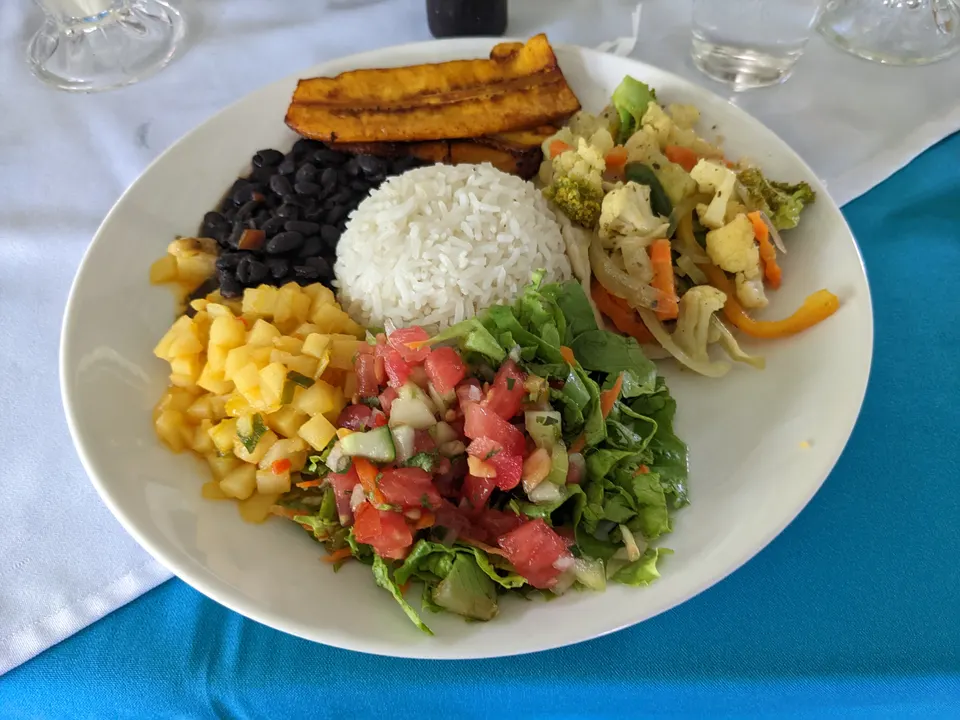 A vegetarian casado plate, served at Restaurante La Amistad in Alajuela, Costa Rica. en san-jose